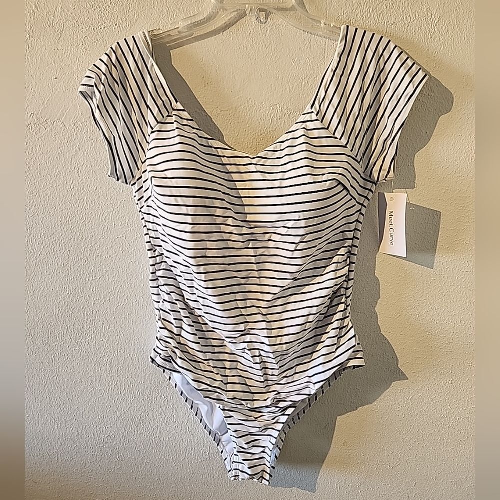 Meet Curve Swimsuit Striped Black White XL One Piece